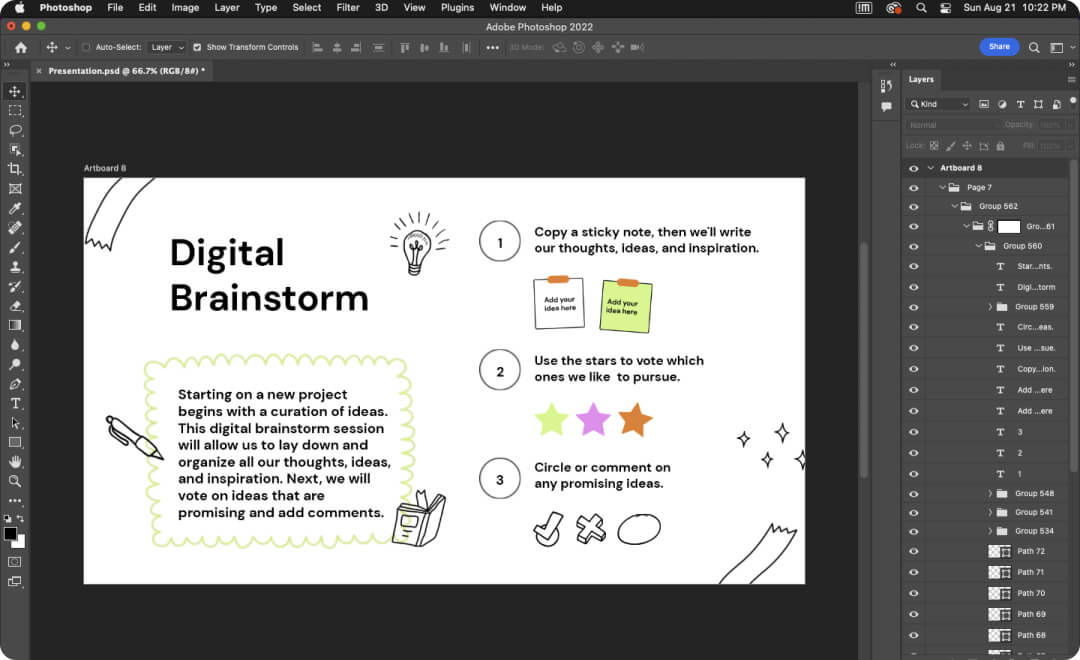 Photoshop design example with organized layers